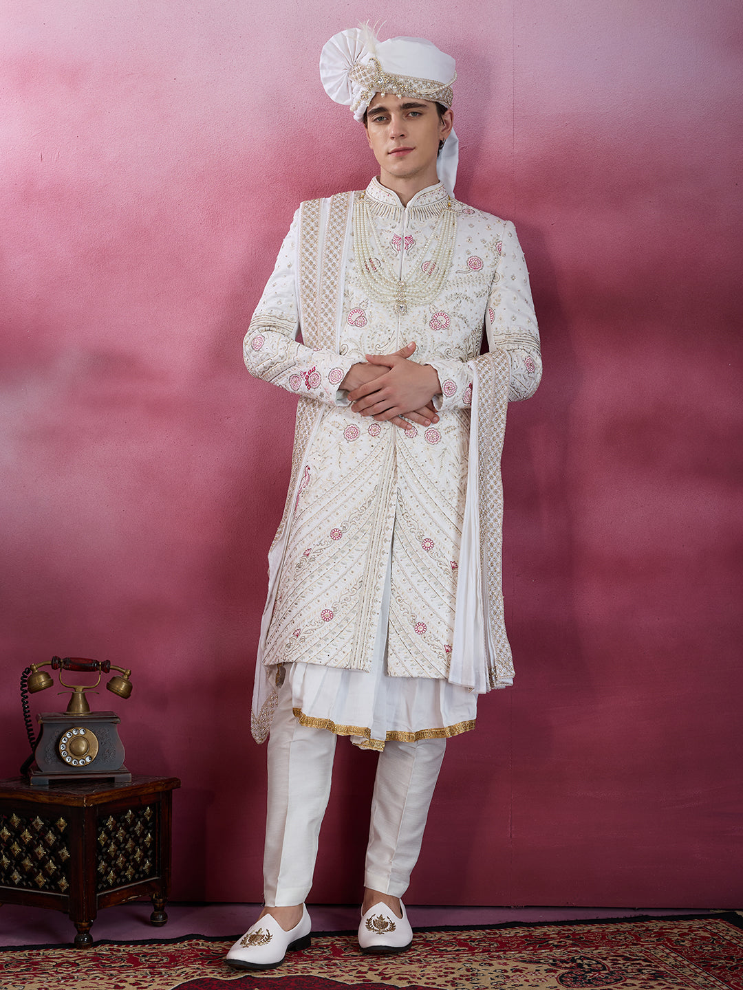 IVORY WHITE EMBROIDERY AND HANDWORK SHERWANI FOR GROOM