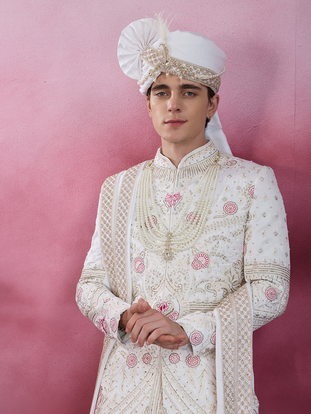 IVORY WHITE EMBROIDERY AND HANDWORK SHERWANI FOR GROOM