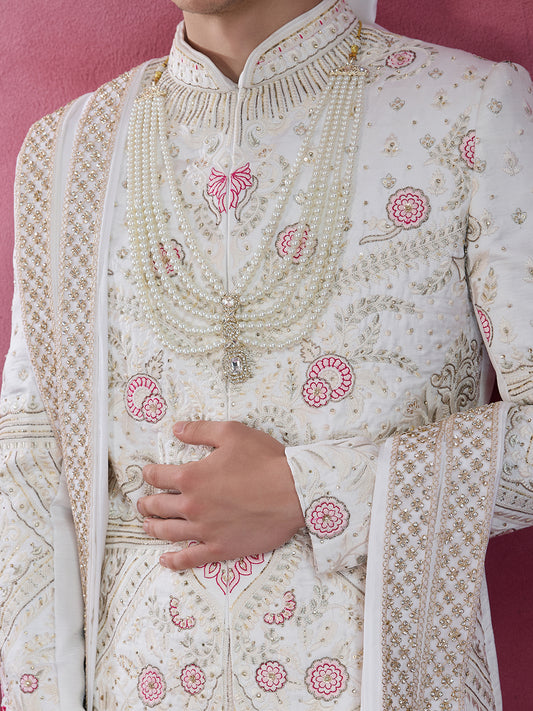 IVORY WHITE EMBROIDERY AND HANDWORK SHERWANI FOR GROOM