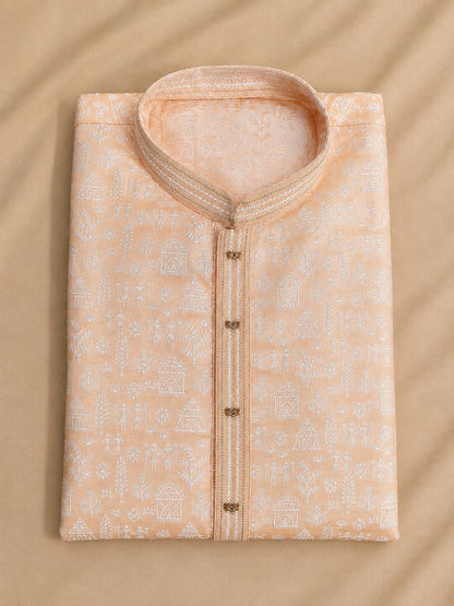 Ivory Heritage Motif Kurta Pant Set