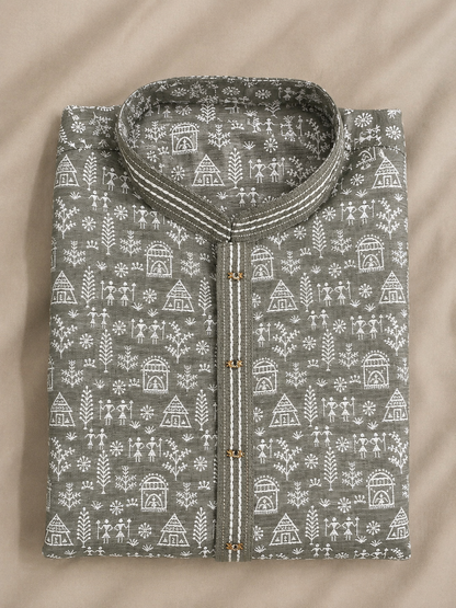 Light Green Heritage Motif Kurta Pant Set