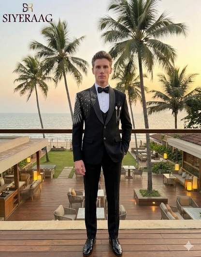 Black Regal Phoenix Handwork Tuxedo Set