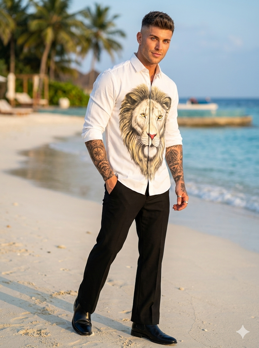 Custom Hand-Painted Lion Motif Shirt