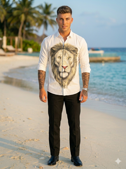 Custom Hand-Painted Lion Motif Shirt