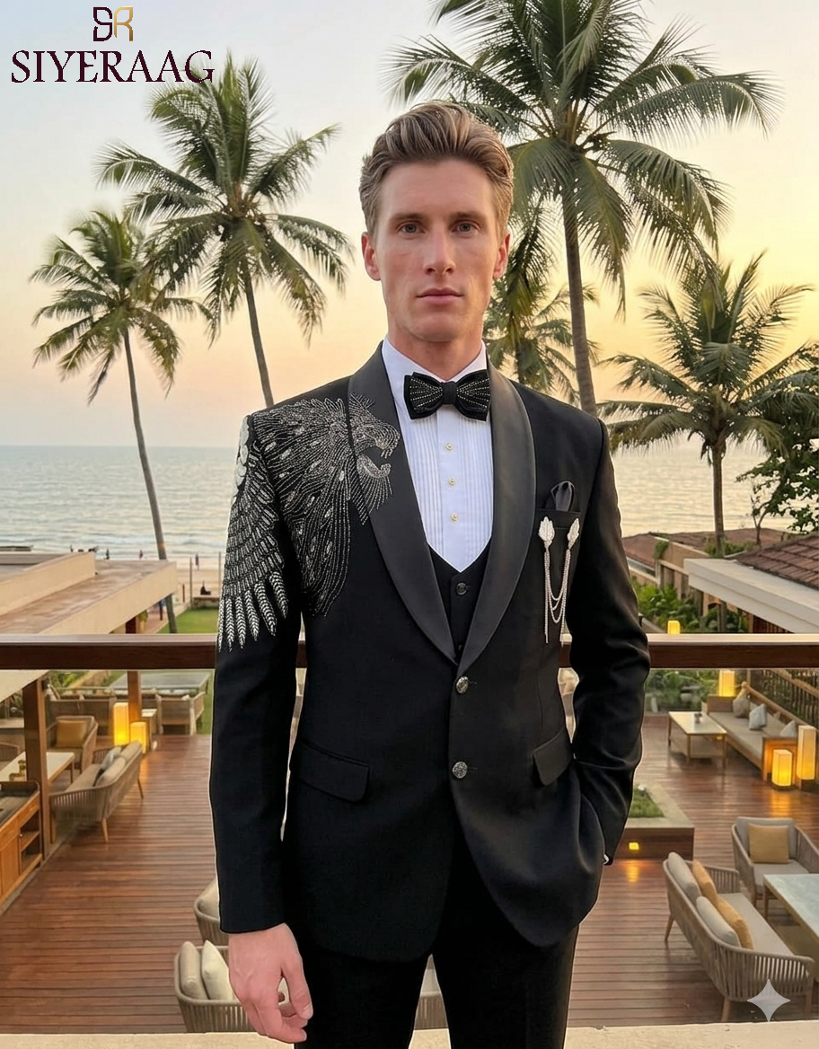 Black Regal Phoenix Handwork Tuxedo Set