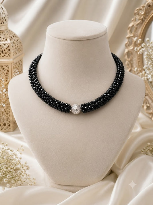 Black Beaded Crystal Choker Necklace