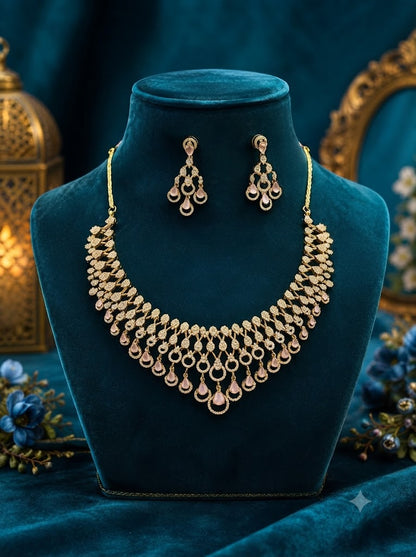 Royal Rose-Gold Crystal Choker Necklace & Earrings Set