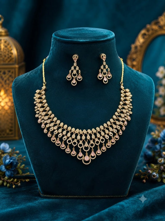 Royal Rose-Gold Crystal Choker Necklace & Earrings Set