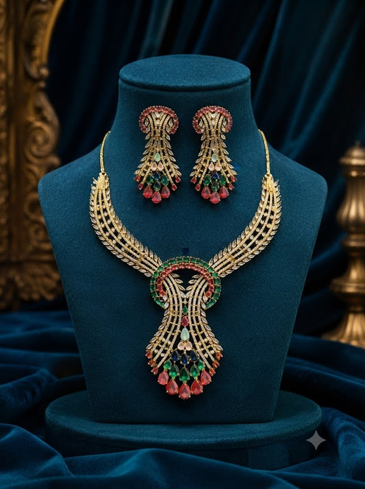 Royal Multicolor Emerald & Ruby Choker Necklace Set