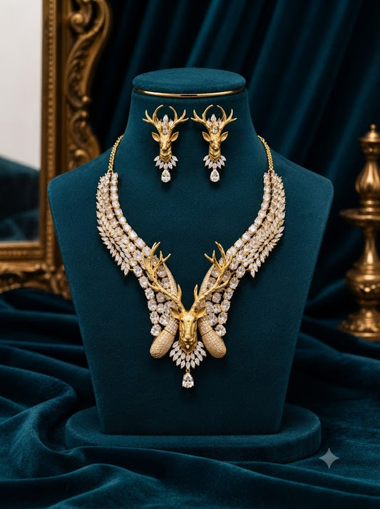 Royal Deer-Inspired Kundan Choker Necklace & Earrings Set