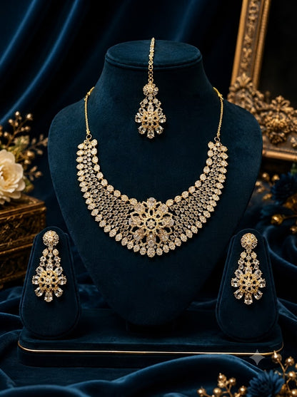 Royal Floral Kundan Choker Necklace, Earrings & Maang Tikka Set
