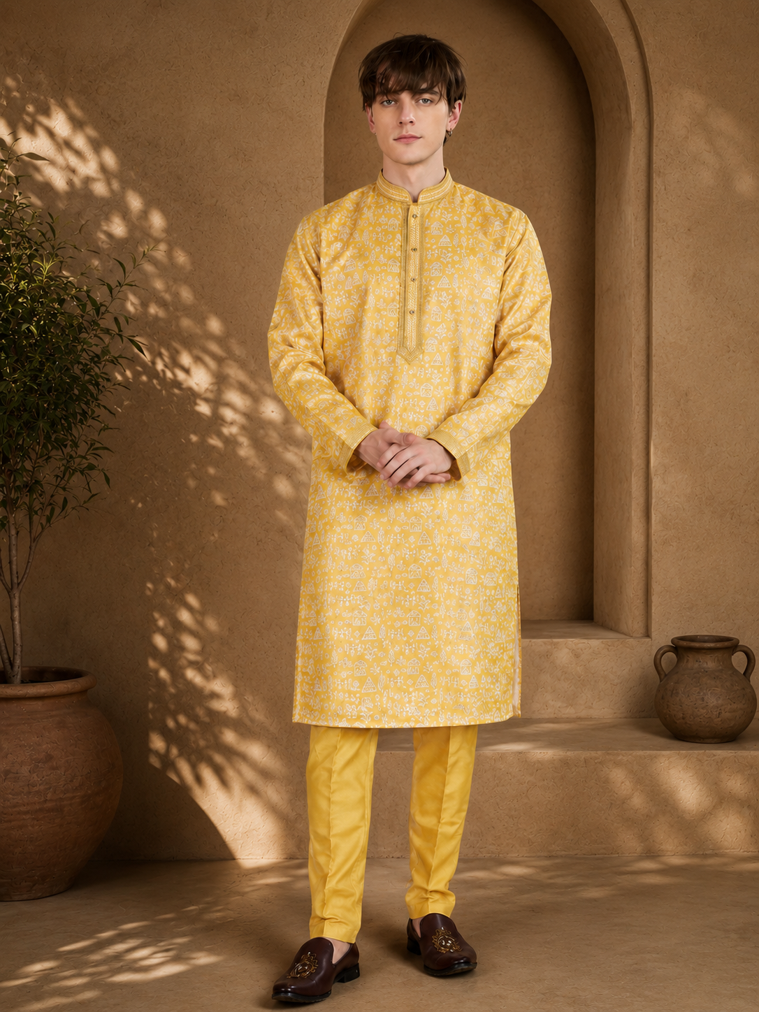 Sunshine Bandhani Embroidered Kurta Pant Set