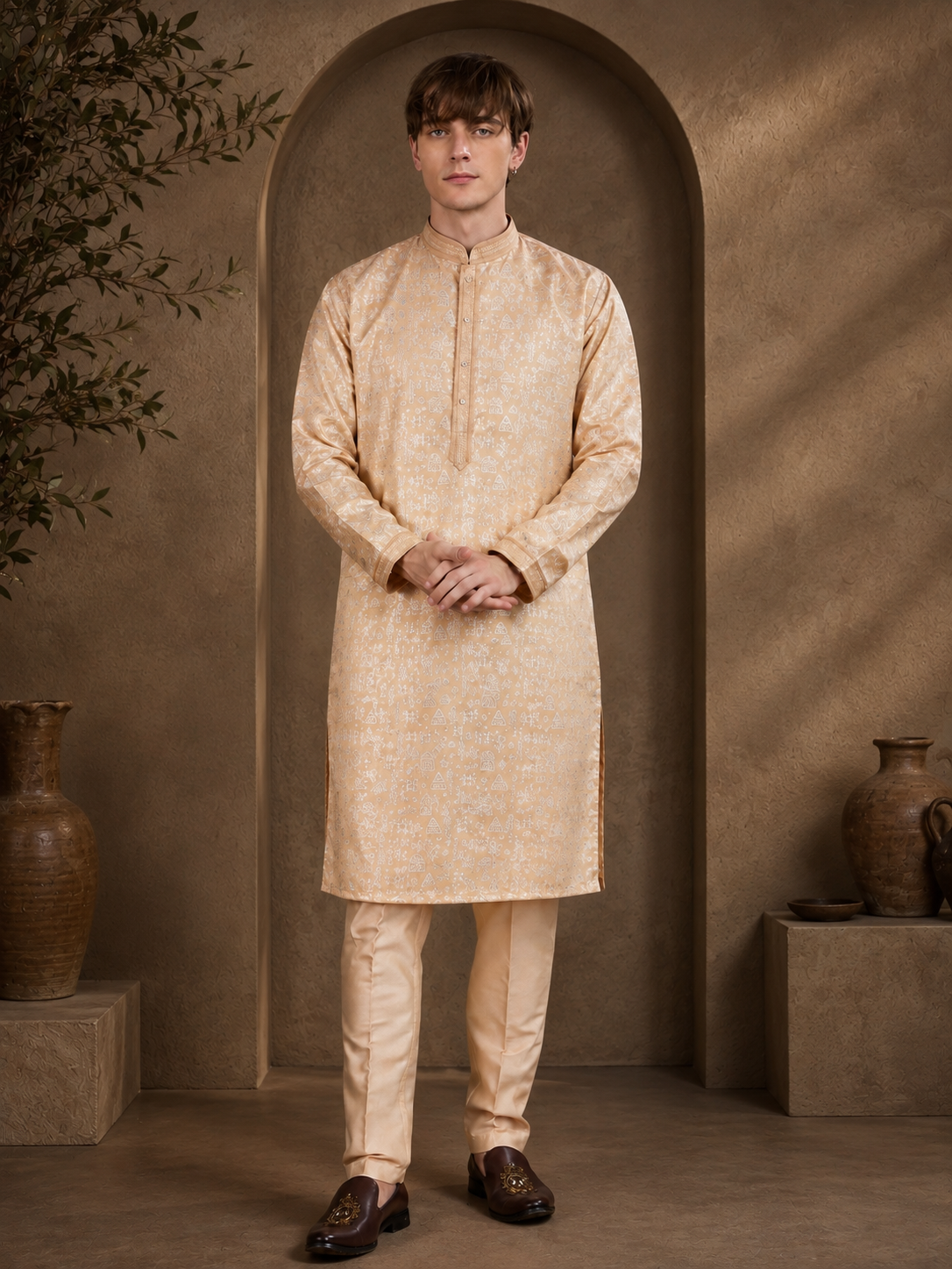 Ivory Heritage Motif Kurta Pant Set