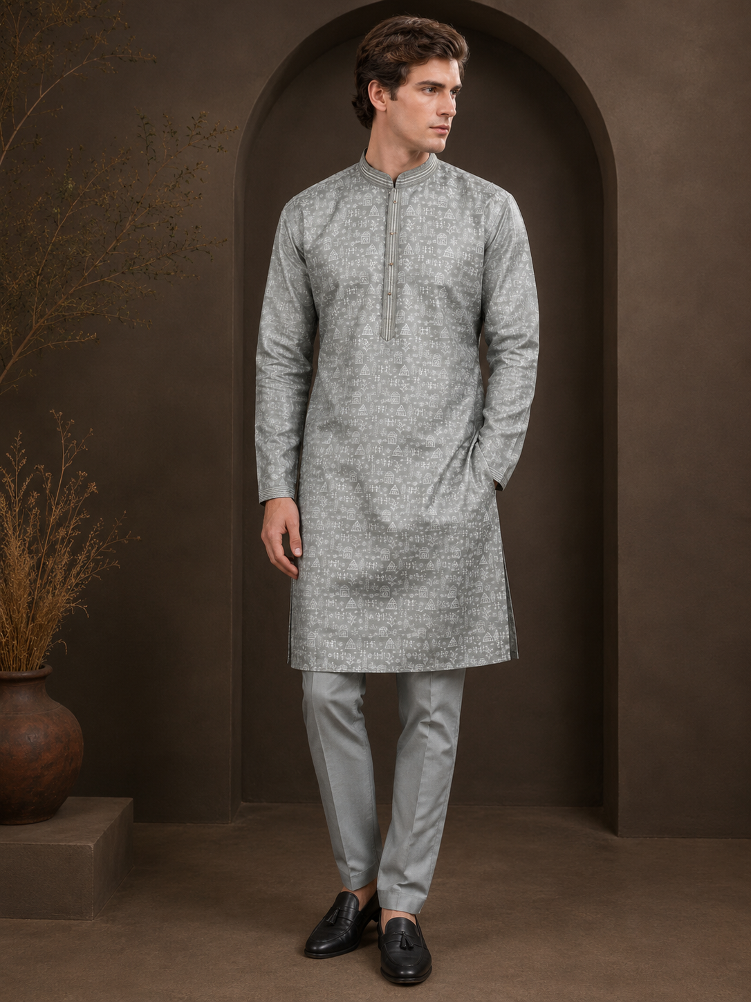 Light Green Heritage Motif Kurta Pant Set