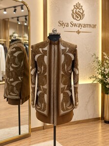 Royal Mocha Heritage Embroidered Indo-Western Set for Men
