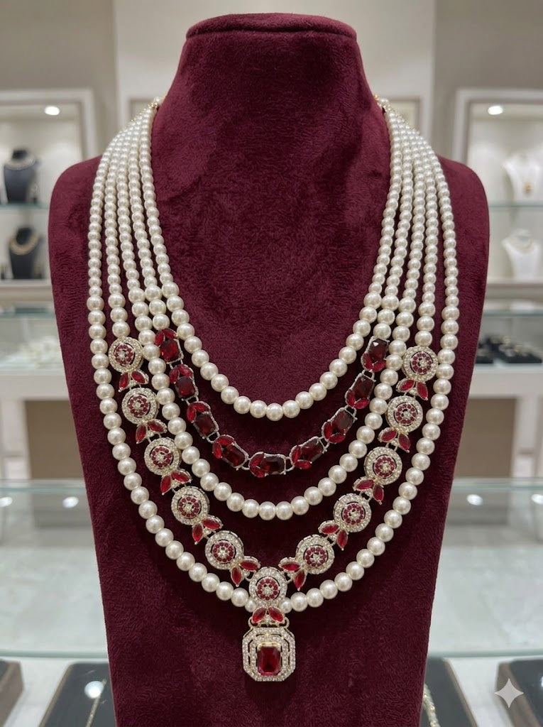 Royal Ruby Cascade Pearl Mala