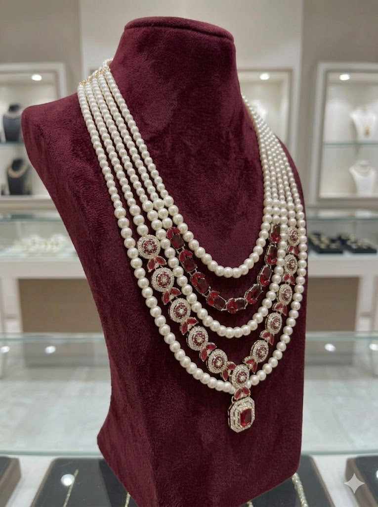 Royal Ruby Cascade Pearl Mala