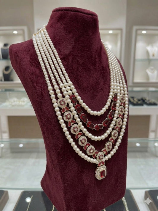 Royal Ruby Cascade Pearl Mala