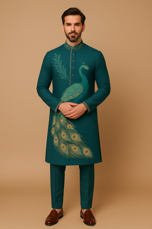 Royal Peacock Embroidered Sherwani