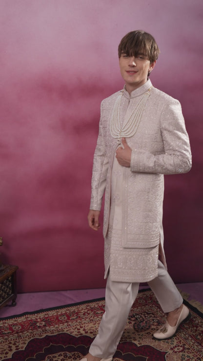 DELICATE PINK EMBROIDERED SHINE WORK SHERWANI