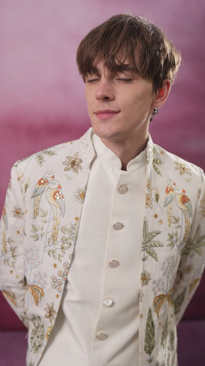 CLASSIC OFF WHITE FLORAL EMBROIDERED INDOWESTERN