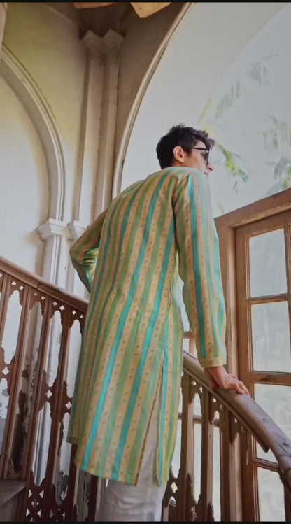 Mint Royale Striped Linen Silk Kurta Set
