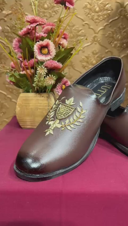 Rajwada Heritage Crest Brown Loafers