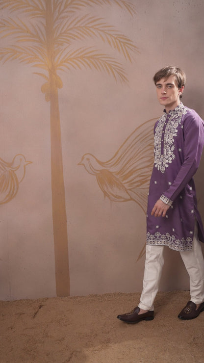 ELEGANT VIOLET FLORAL EMBROIDERY KURTA SET