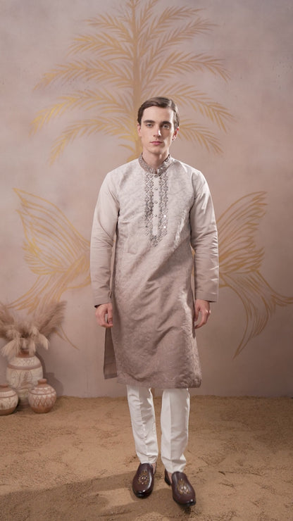 MAPLE BROWN MIRROR NECK WORK OMBRE KURTA SET