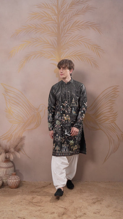 ROYAL CARAVAN BLACK EMBROIDERY KURTA SET