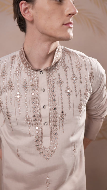 LIGHT BROWN MIRROR WORK OMBRE KURTA SET