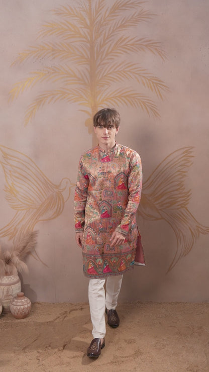 PEACH RAJPUTANA JACQUARD DESIGNER KURTA SET