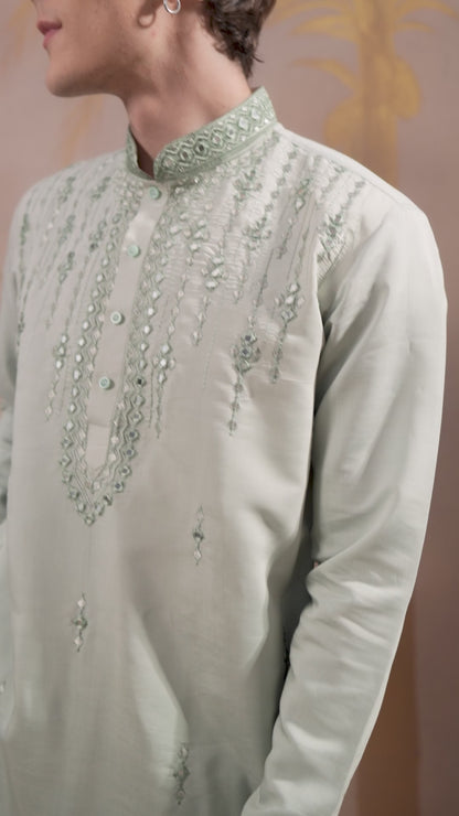 LIGHT SEA GREEN MIRROR WORK OMBRE KURTA SET
