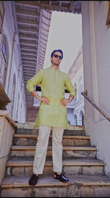 Olive Royale Linen Silk Kurta Set