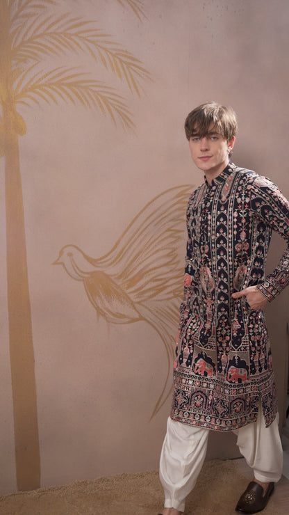 RAJDEEP NAVY BLUE HERITAGE KURTA SET