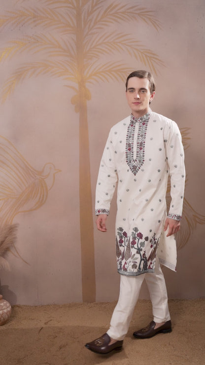 SNOW WHITE EMBROIDERY WORK KURTA SET