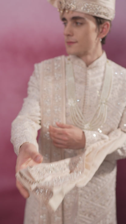 ROSE GOLD HAND MIRROR WORK SHERWANI FOR GROOM