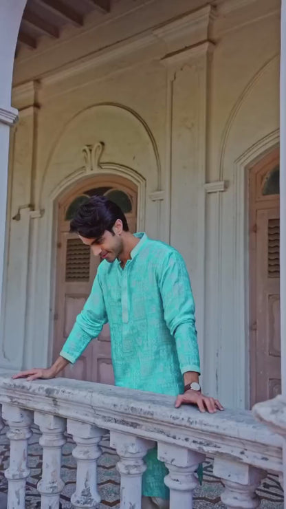 Aqua Rajvansh Linen Silk Kurta Set