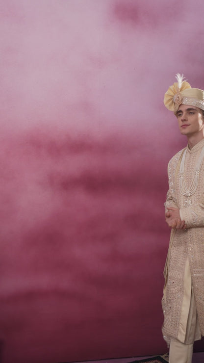 GOLDEN GLEAM HAND WORK SHERWANI FOR GROOM