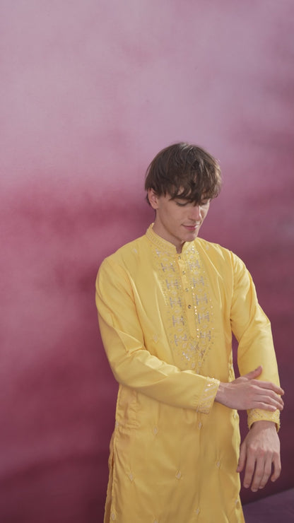 YELLOW NECK WORK KURTA SET