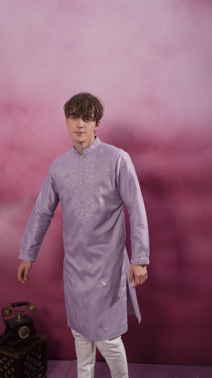 LAVENDER NECK WORK KURTA SET