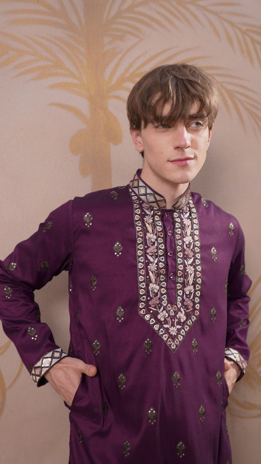 IMPERIAL PURPLE EMBROIDERY WORK KURTA SET