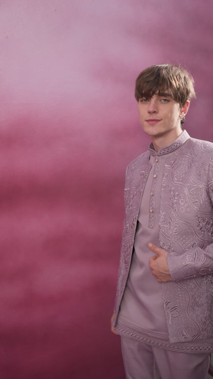 PASTEL LILAC EMBROIDERED INDO-WESTERN SET FOR MEN