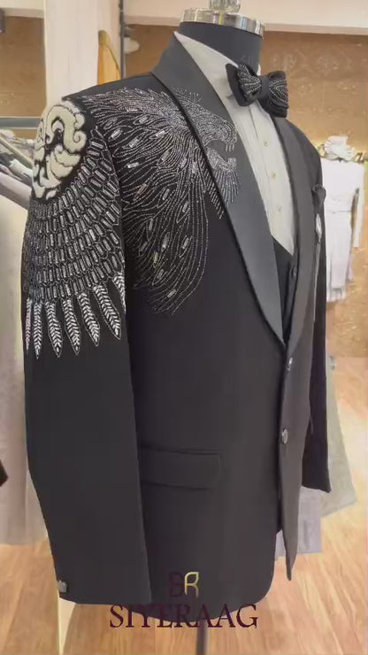 Black Regal Phoenix Handwork Tuxedo Set