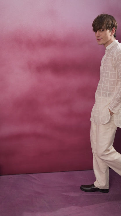 IVORY ELEGANCE SHEER COTTON CHIKANKARI KURTA SET