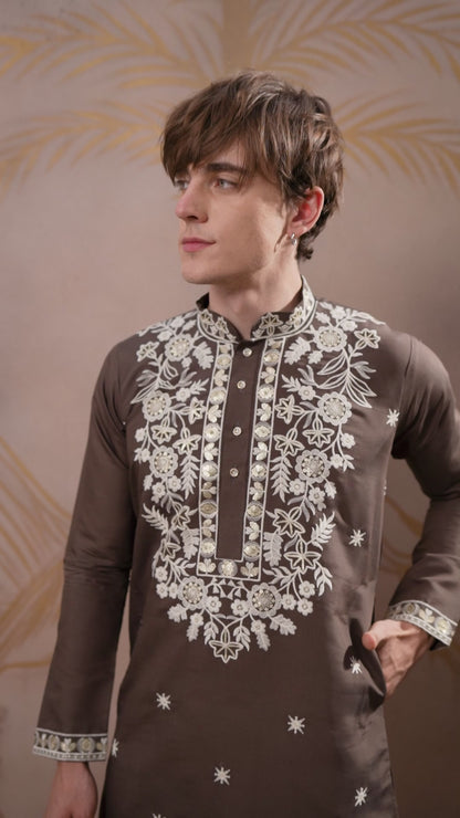 WALNUT FLORAL EMBROIDERY KURTA SET